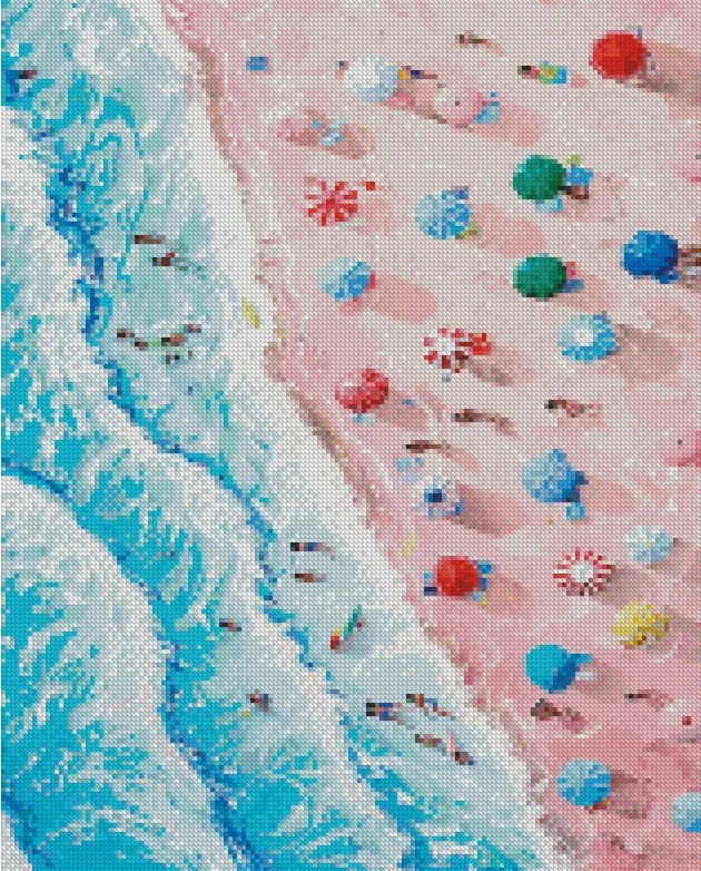 Umbrella-dotted Seashore Escape | Portrait Diamond Painting