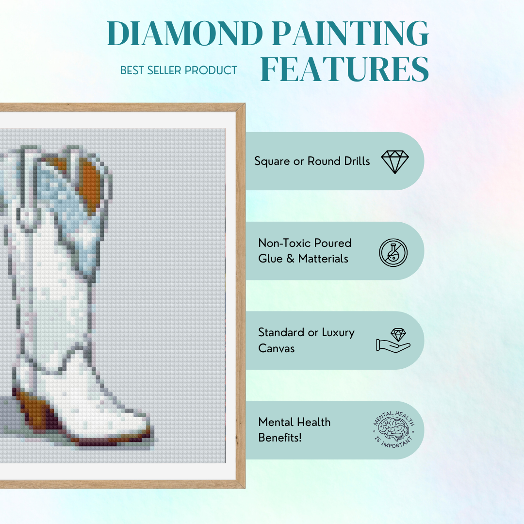 White Sparkle Nashville Boot | Mini Diamond Painting