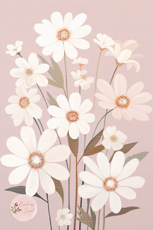 Blushing Daisy Blossoms | Portrait Diamond Painting