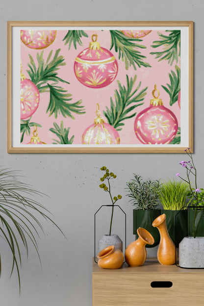 Pink Evergreen Cheer | Portrait Diamond Painting