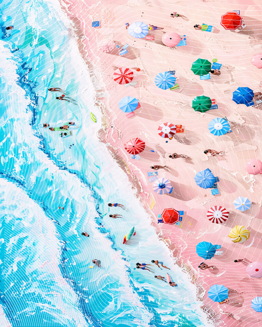 Umbrella-dotted Seashore Escape | Portrait Diamond Painting