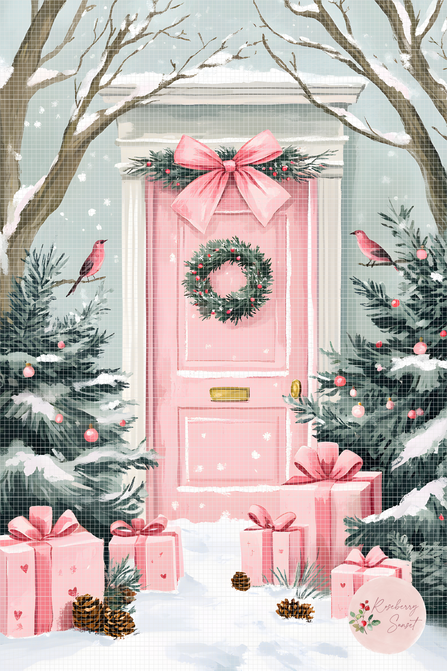 A Rosy Christmas Greeting | Portrait Diamond Painting