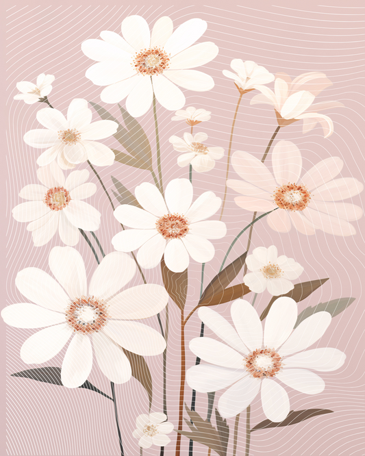 Blushing Daisy Blossoms | Portrait Diamond Painting