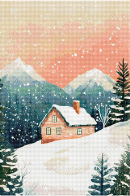 Snowy Mountain Retreat | Portrait Diamond Painting