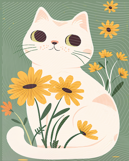 Purr-fect Petals | Portrait Diamond Painting